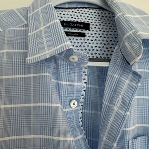 Bugatchi Men's Light Blue Plaid Button Down Shirt